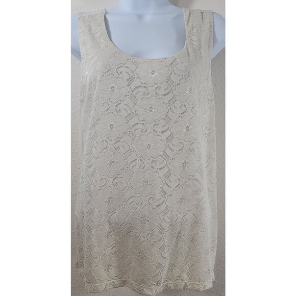 Draper's & Damon's Cream Beige Lace Overlay Slub Knit Top Medium New With Tags - Picture 1 of 5